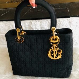Christian Dior Lady Dior Black Satin Medium Tote